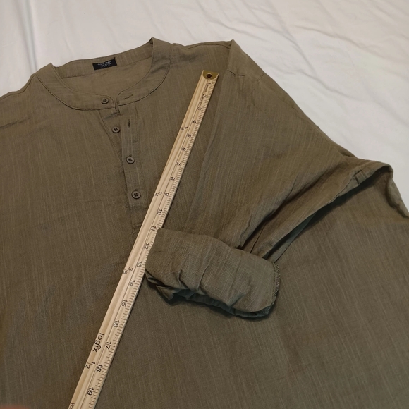 COOF ANDY Cotton & Hemp Long Roll up Sleeve Olive size XXL Men Henley Shirt - Picture 12 of 15